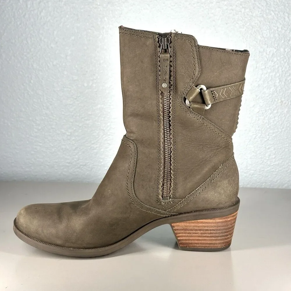 TEVA FOXY MID CALF Women’s Size 8 Boots Leather Olive Green Zipper - Picture 6 of 13